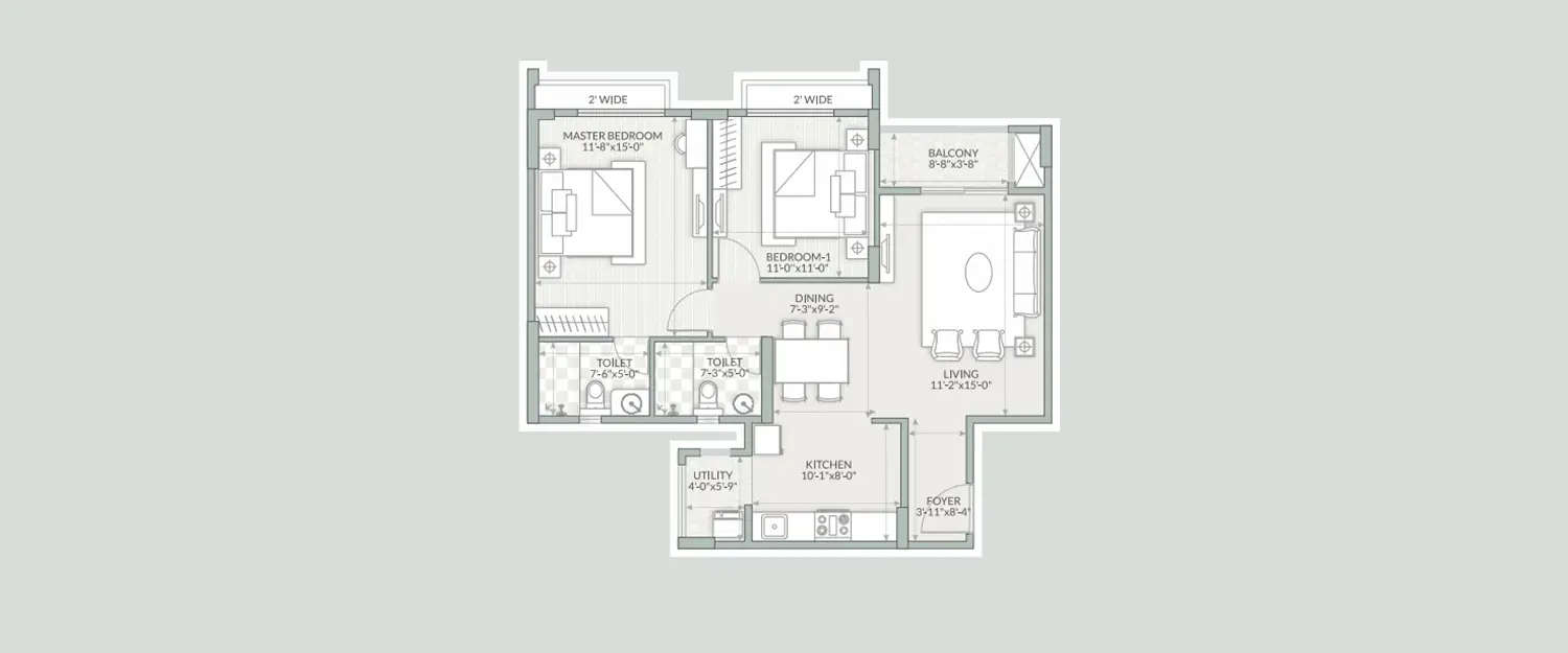 Floor plan for 2 BHK