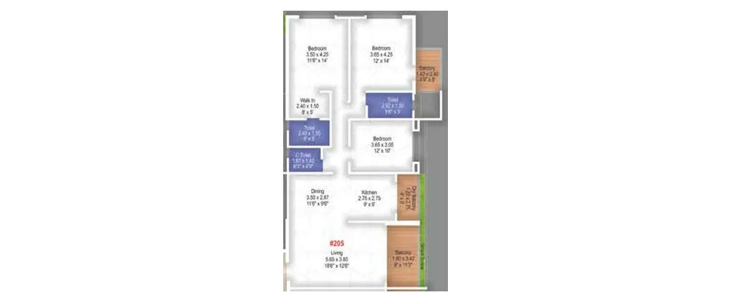 Floor plan for 3 BHK