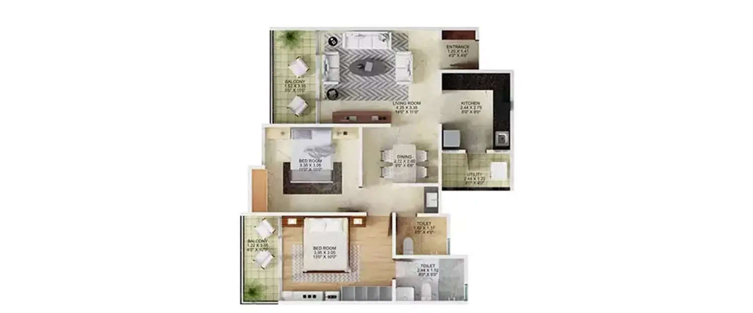 Floor plan for 2 BHK