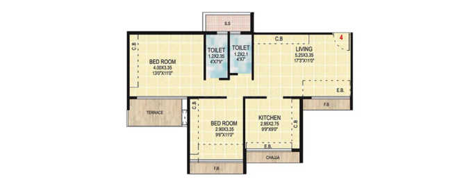 Gami Asters Ghansoli - Floor plan 2 BHK 520 Sq.ft