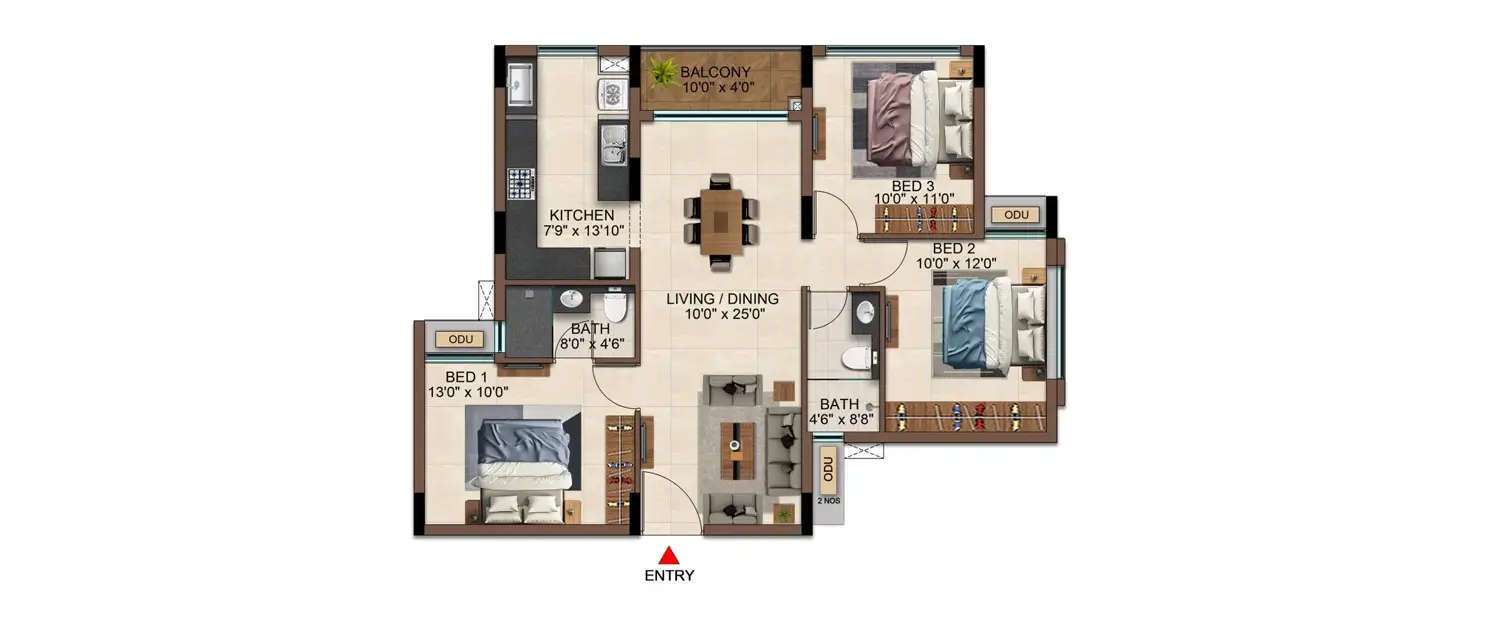Floor plan for 3 BHK