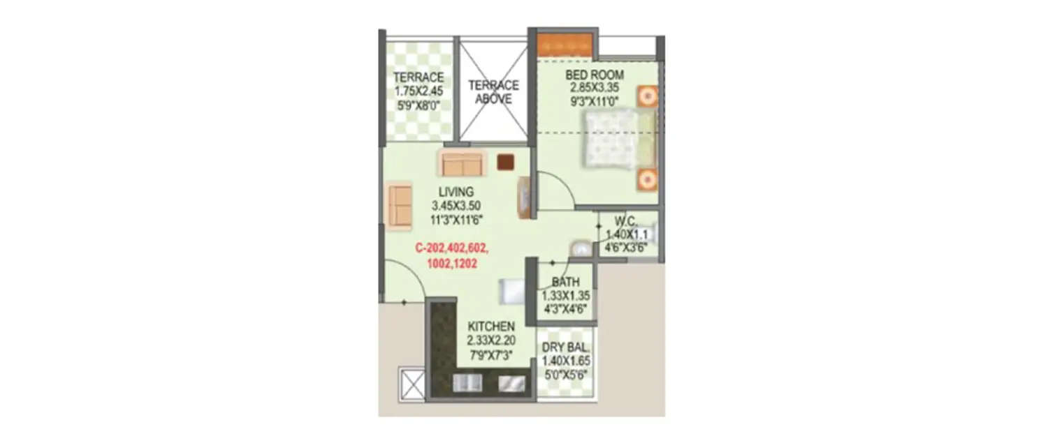 Floor plan for 1 BHK