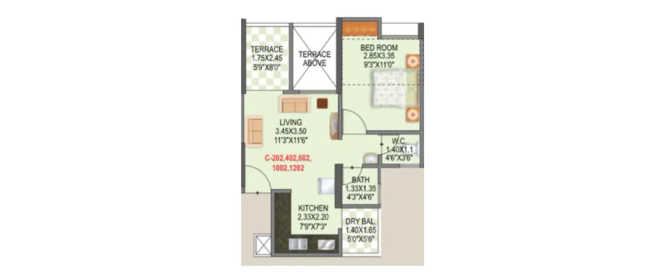 Mantra Essence Undri - Floor plan 1 BHK 316 Sq.ft