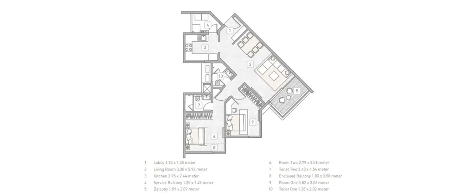 Floor plan for 2 BHK