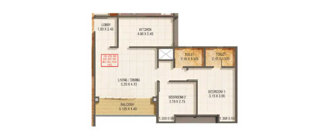 Kumar Pratham Moshi - Floor plan 2 BHK 602 Sq.ft
