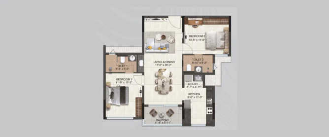 Radiance Eternity Oggiyamduraipakkam - Floor plan 2 BHK 1400 Sq.ft