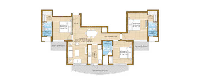 Ats Pious Hideaway Sector 150 - Floor plan 3 BHK 975 Sq.ft