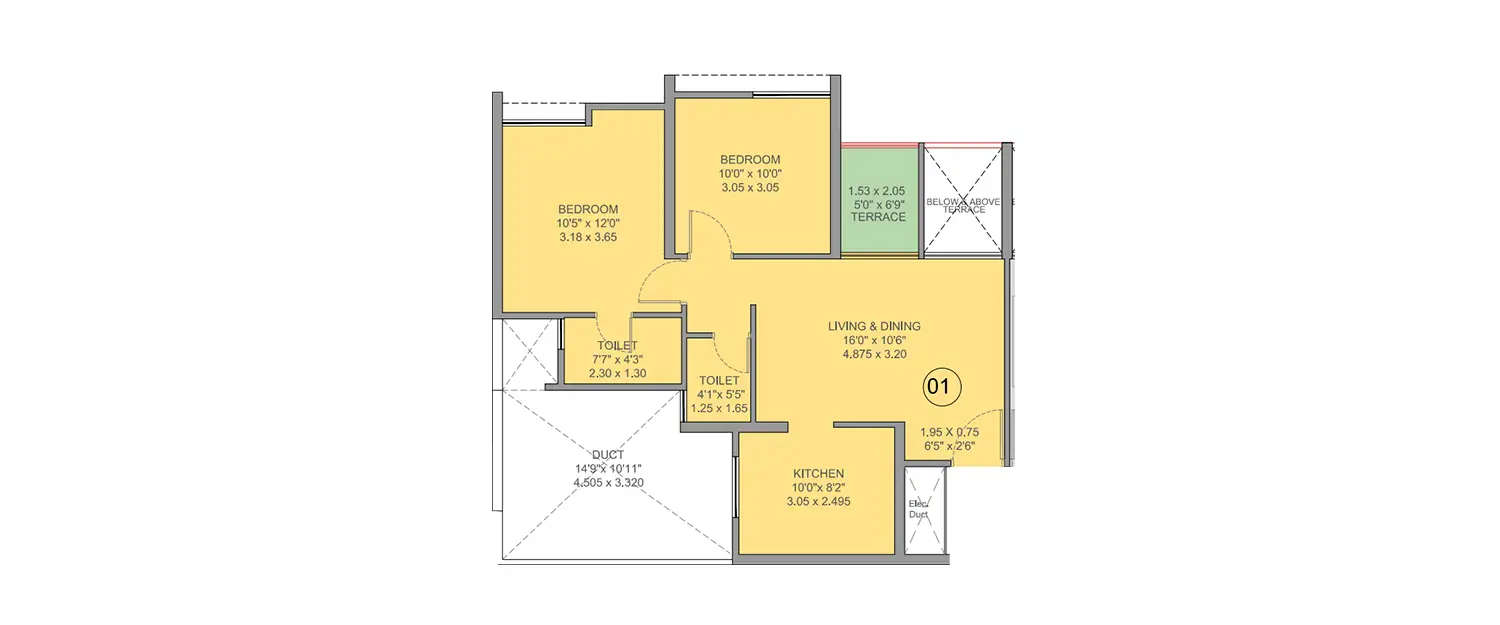 Floor plan for 2 BHK