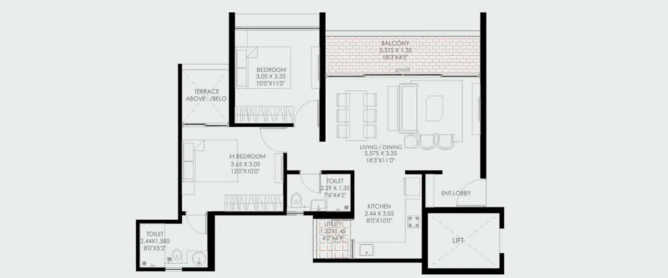 Gagan Klara Balewadi - Floor plan 2 BHK 683 Sq.ft