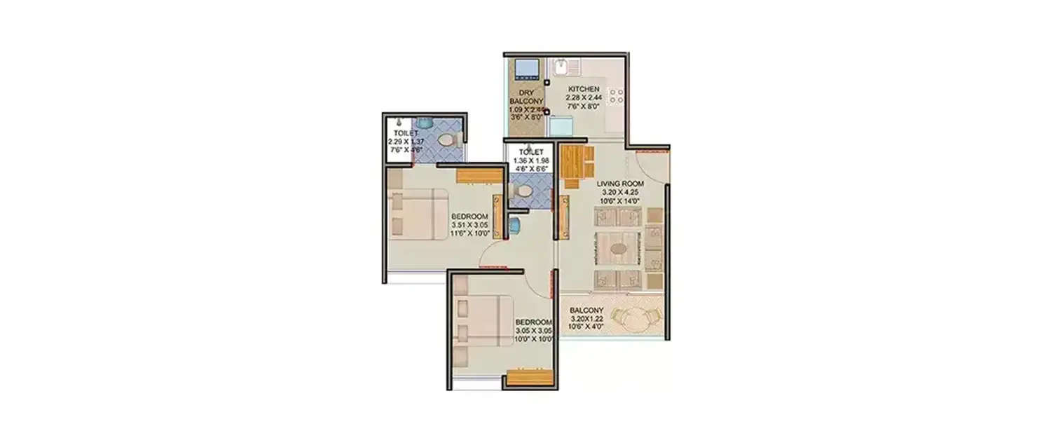 Floor plan for 2 BHK