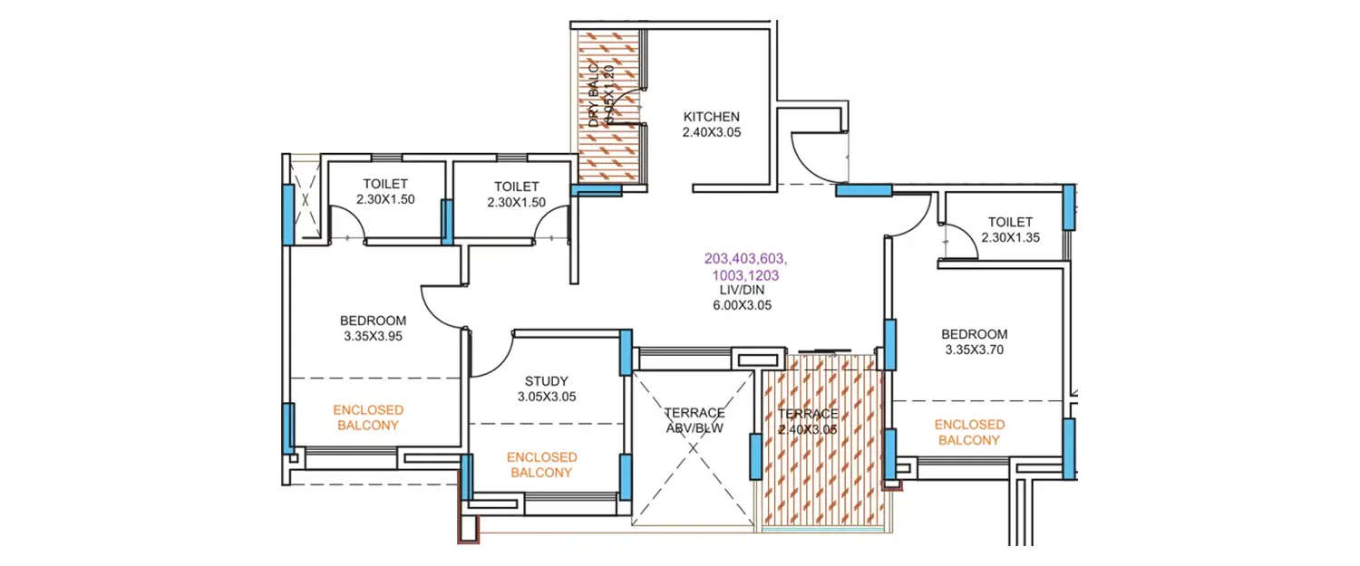 Floor plan for 2.5 BHK