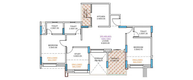 Ganga Hillshire Wagholi - Floor plan 2.5 BHK 730 Sq.ft