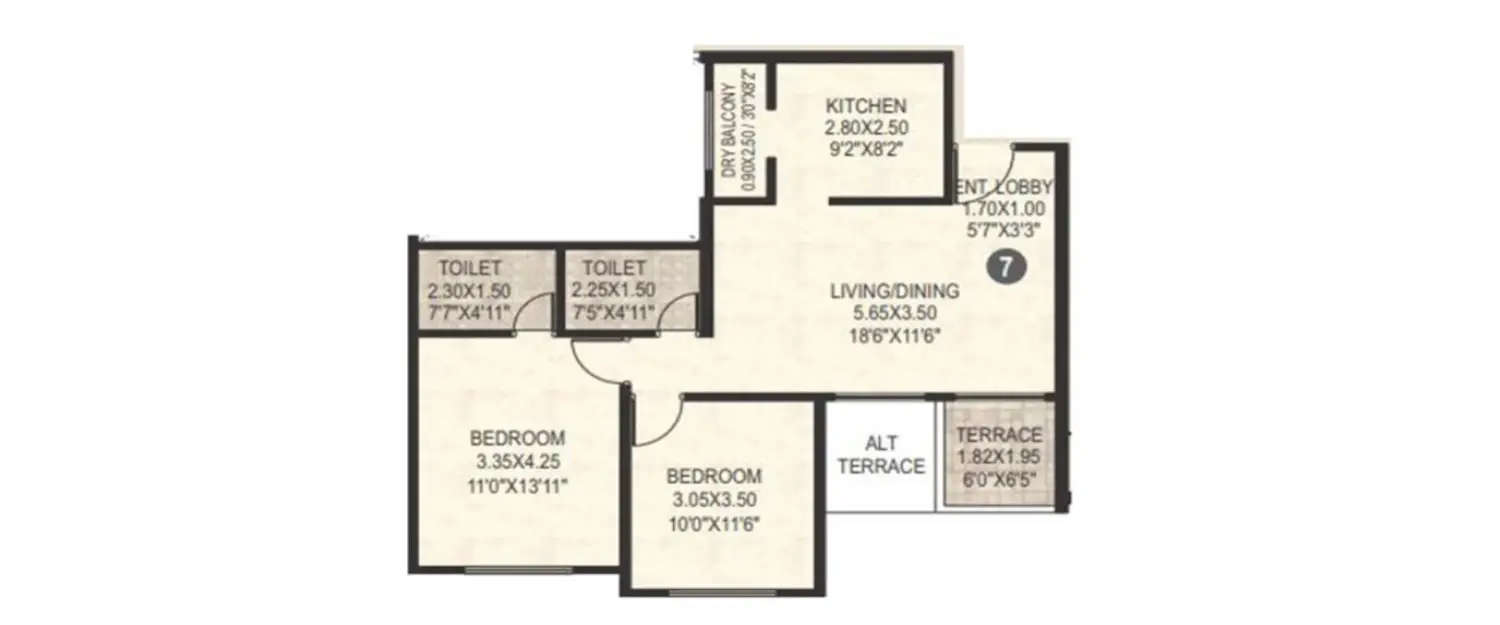 Floor plan for 2 BHK