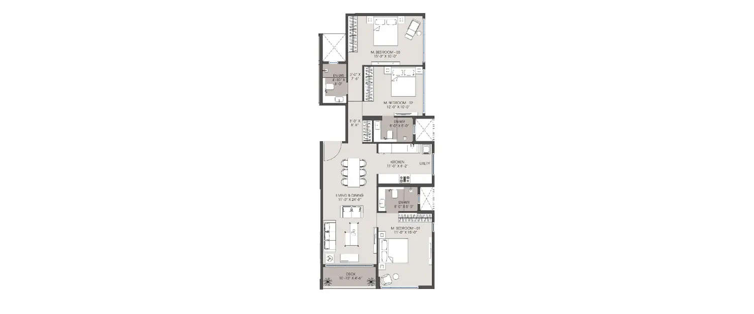 Floor plan for 3 BHK