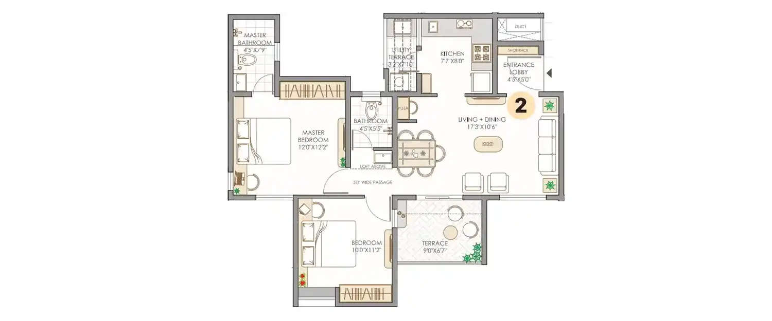 Floor plan for 2 BHK