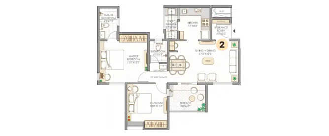 Vilas Javdekar Yashwin Encore Wakad - Floor plan 2 BHK 937 Sq.ft