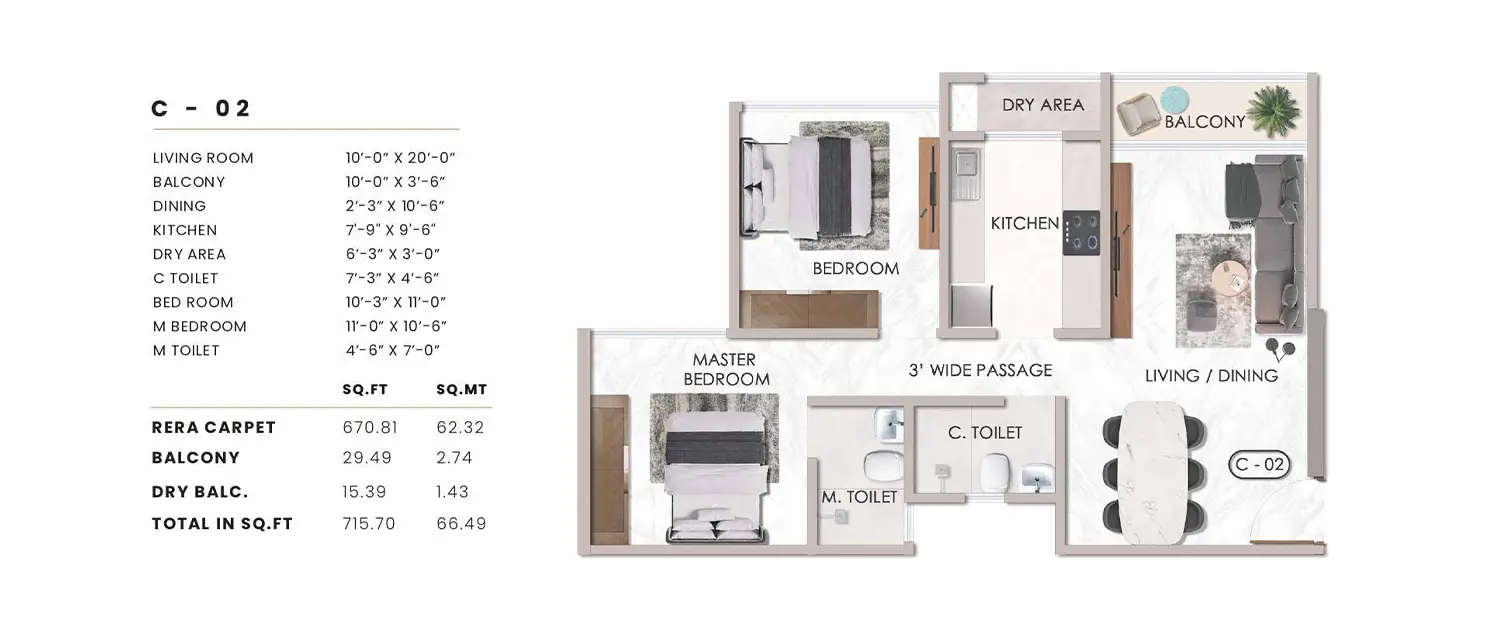 Floor plan for 2 BHK