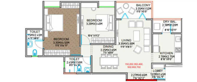 Majestique Ephelia Kondhwa - Floor plan 2 BHK 871 Sq.ft