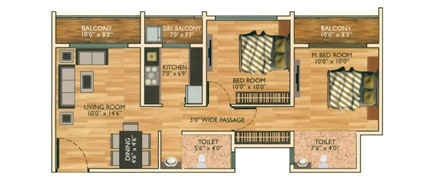 Floor plan for 2 BHK