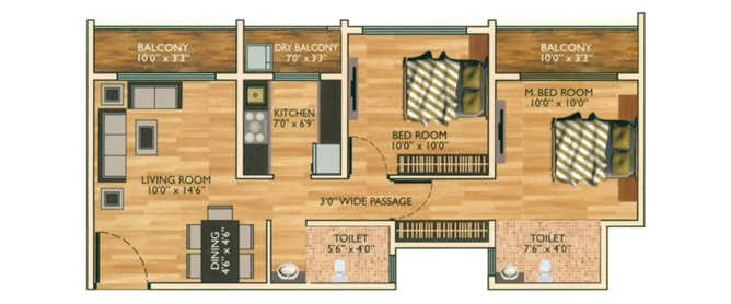 Kamdhenu Gardenia Taloja - Floor plan 2 BHK 596 Sq.ft