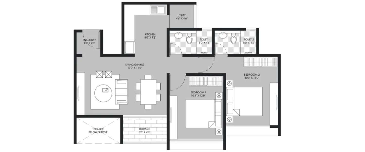 Floor plan for 2 BHK