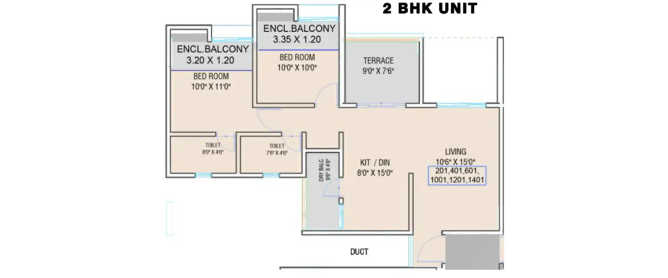 Ganga Fernhill Undri - Floor plan 2 BHK 561 Sq.ft