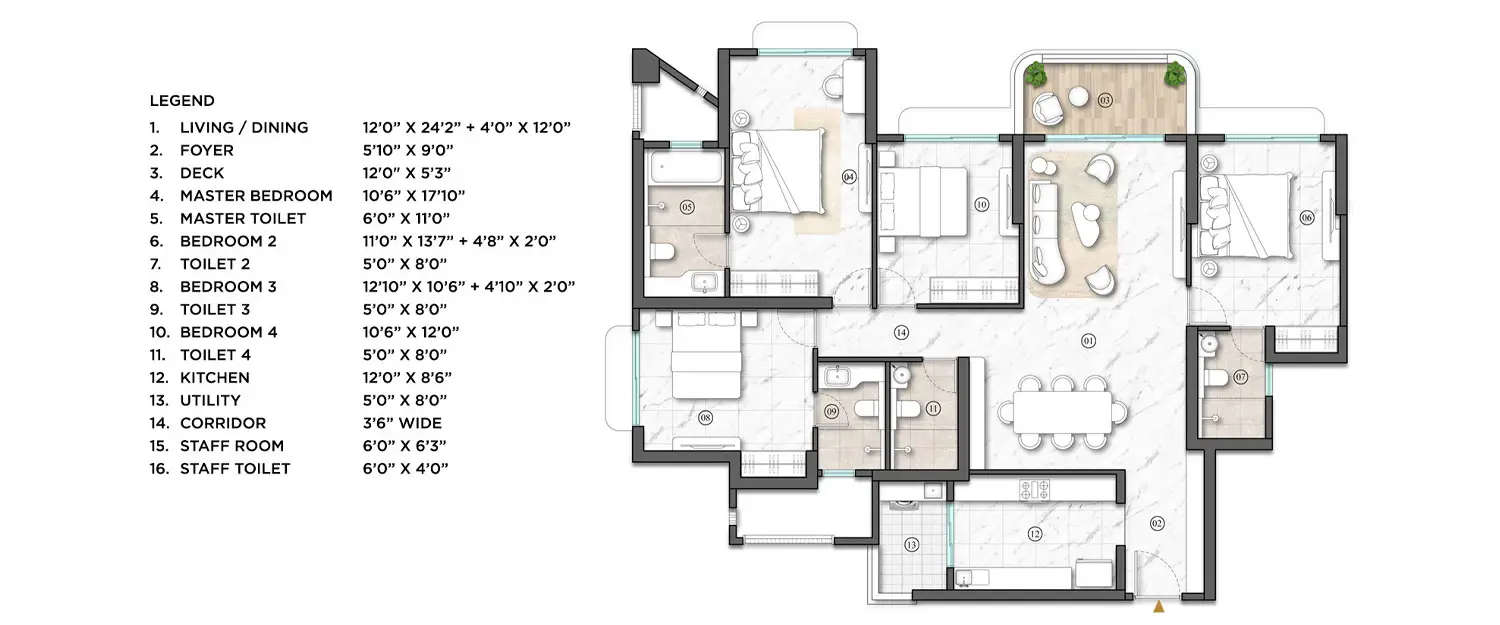 Floor plan for 4 BHK