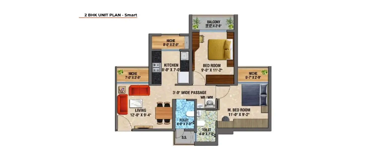 Floor plan for 2 BHK