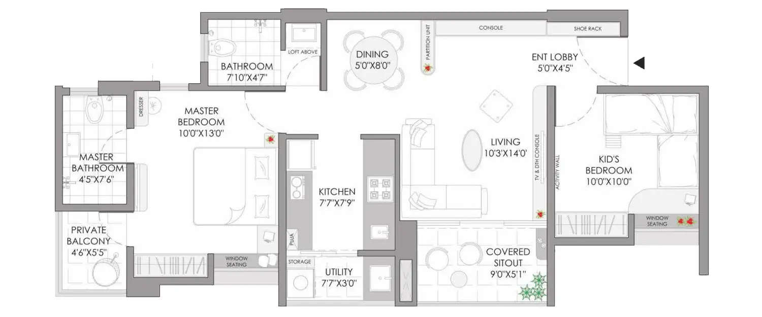 Floor plan for 2 BHK