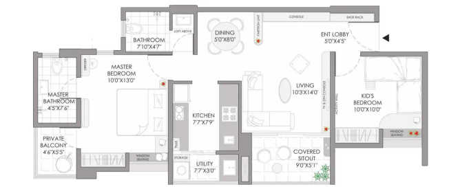Yashwin Sukhniwas Hinjewadi - Floor plan 2 BHK 678 Sq.ft