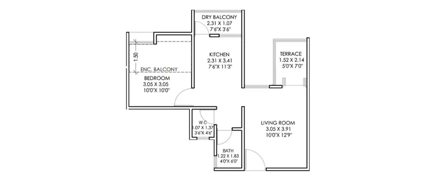Floor plan for 1 BHK