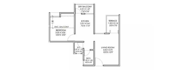 Majestique Landmarks Nest Fursungi - Floor plan 1 BHK 344 Sq.ft