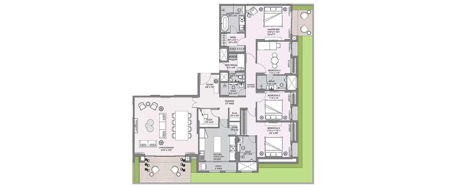Floor plan for 4 BHK