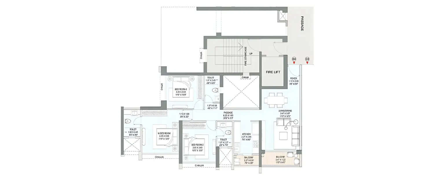 Floor plan for 3 BHK