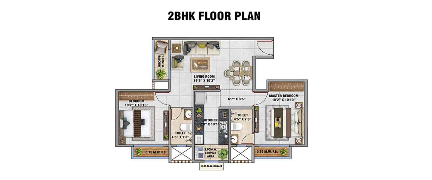 Floor plan for 2 BHK