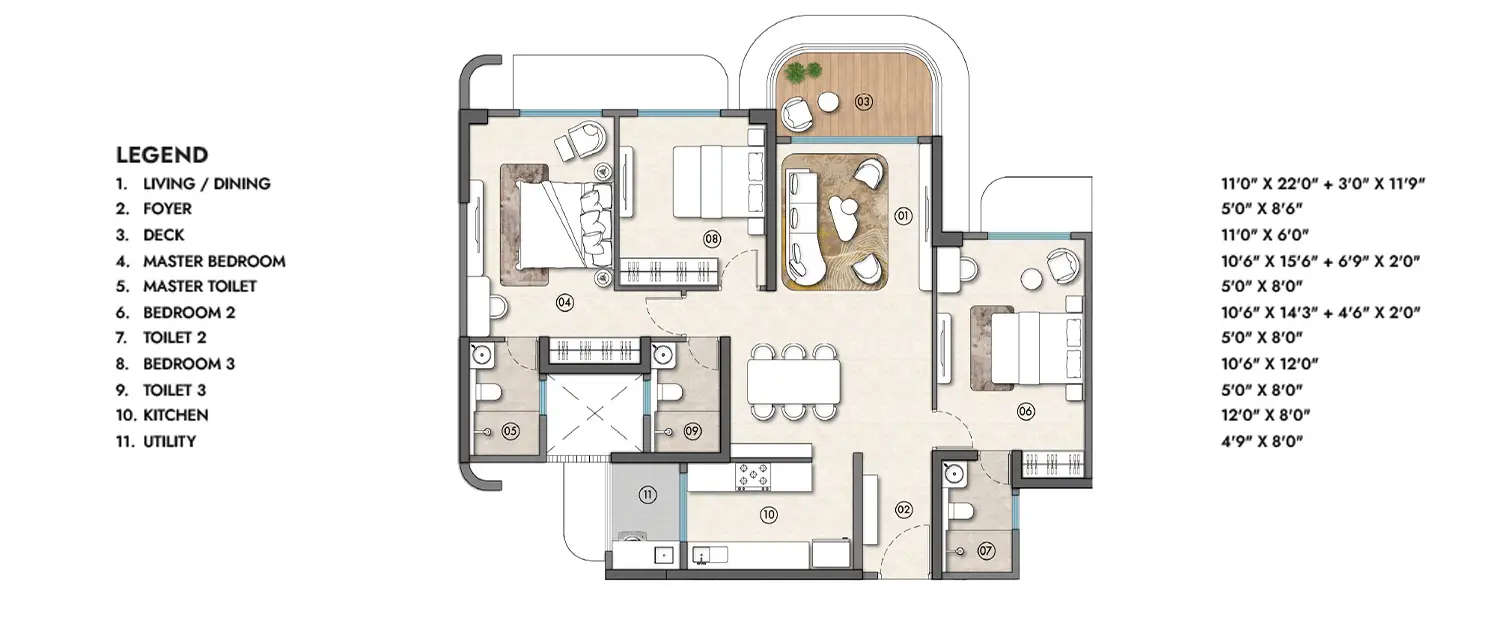 Floor plan for 3 BHK
