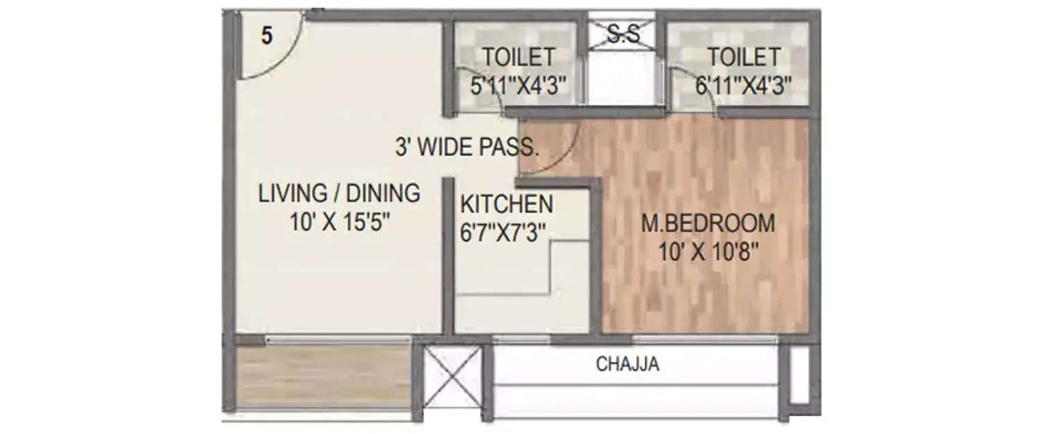 Floor plan for 1 BHK