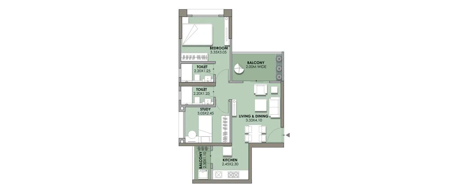 Floor plan for 2 BHK