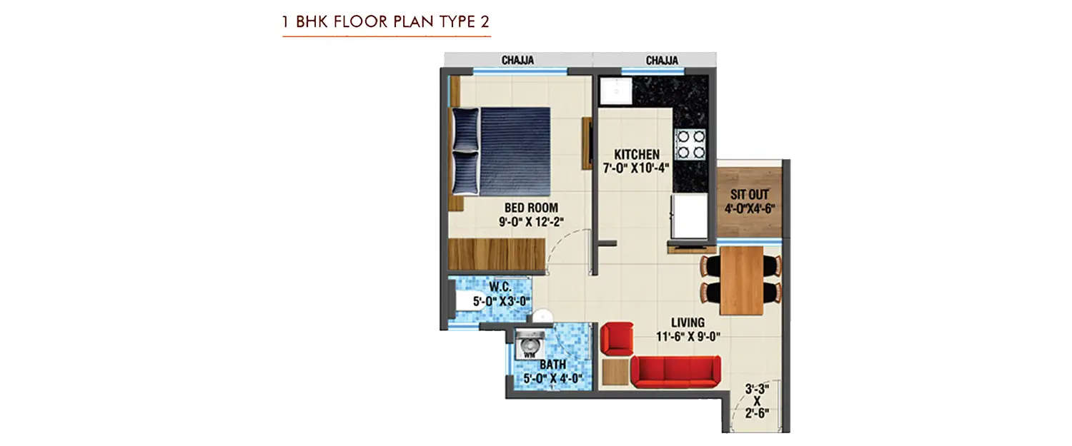 Floor plan for 1 BHK