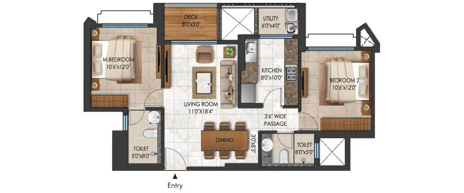 Floor plan for 2 BHK
