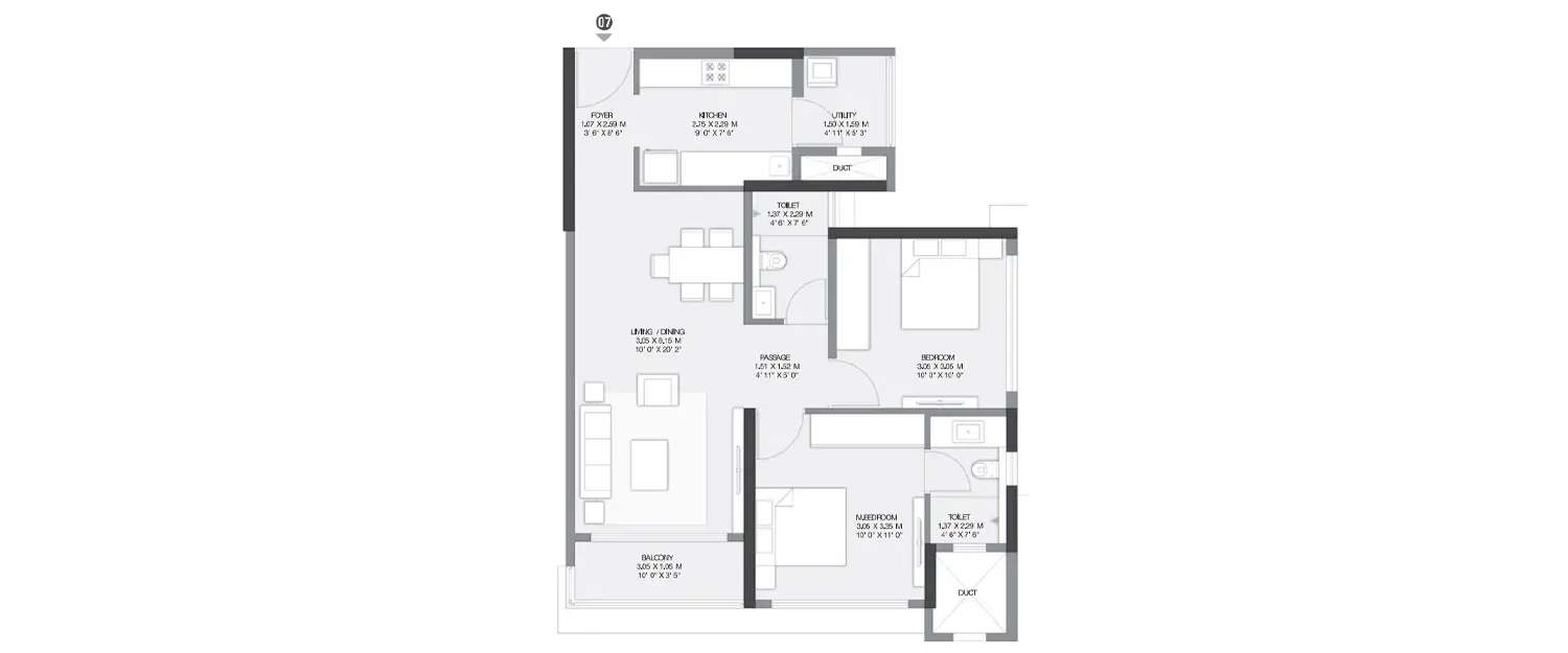 Floor plan for 2 BHK