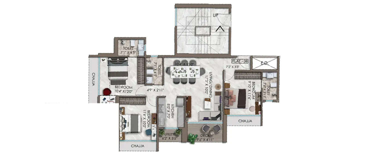 Floor plan for 3 BHK
