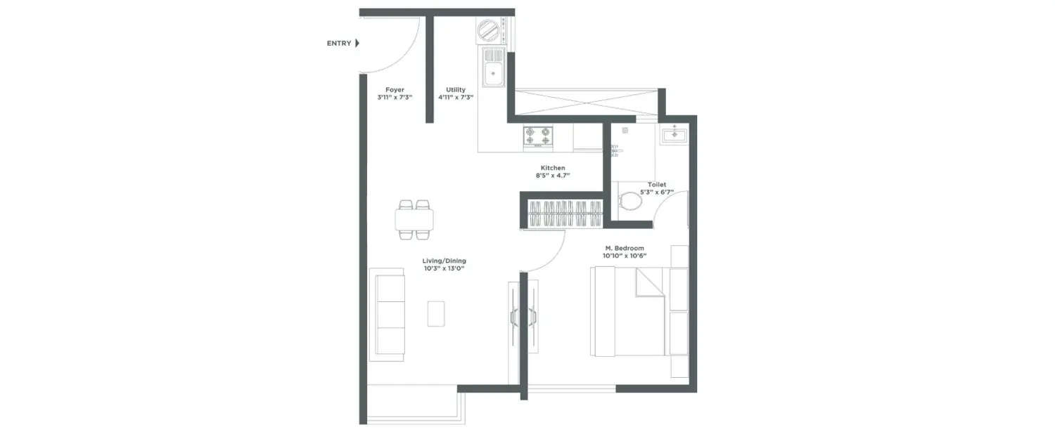 Floor plan for 1 BHK