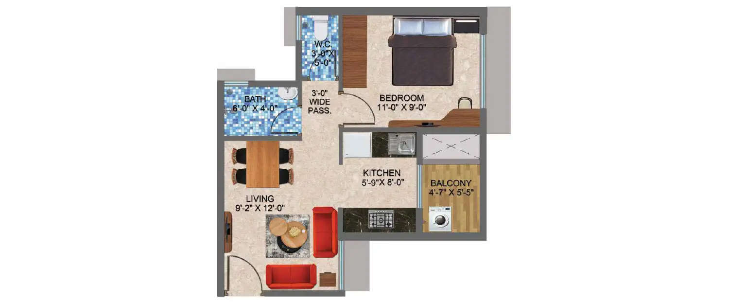 Floor plan for 1 BHK