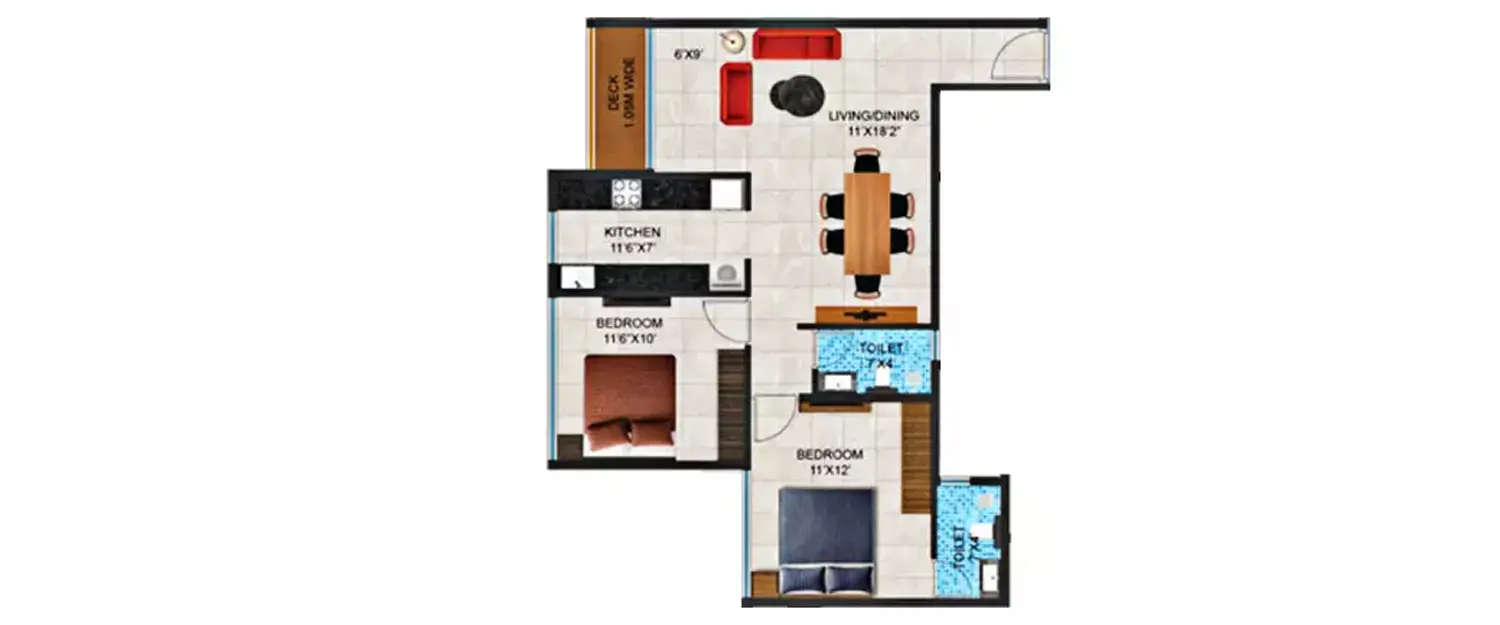 Floor plan for 2 BHK