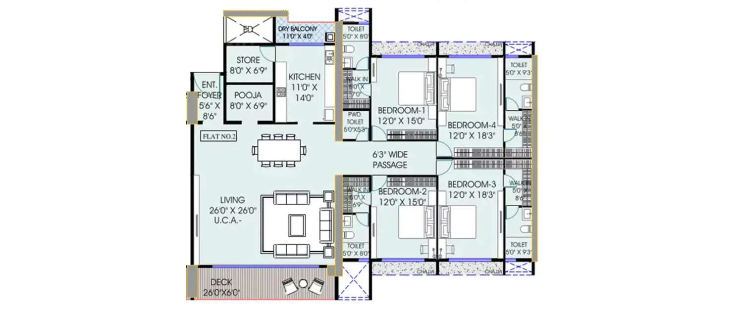Floor plan for 4 BHK