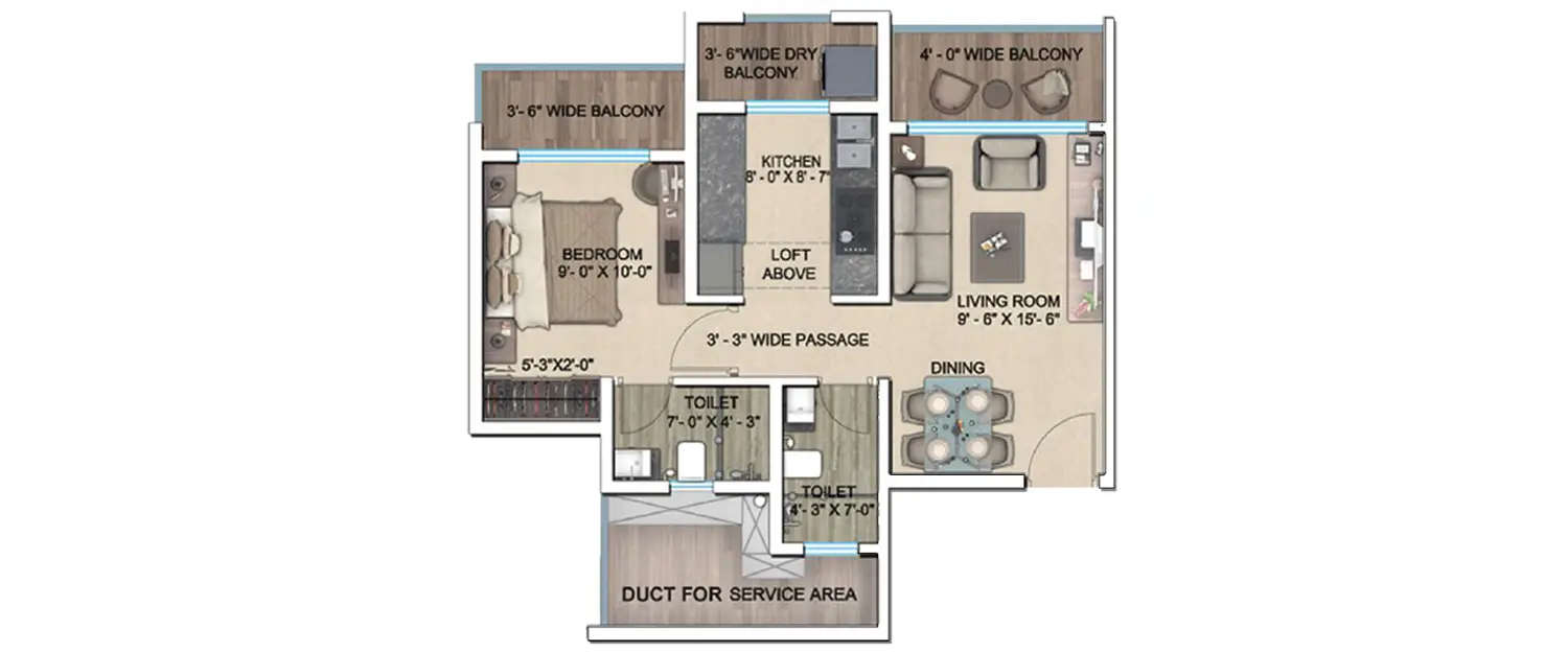 Floor plan for 1 BHK