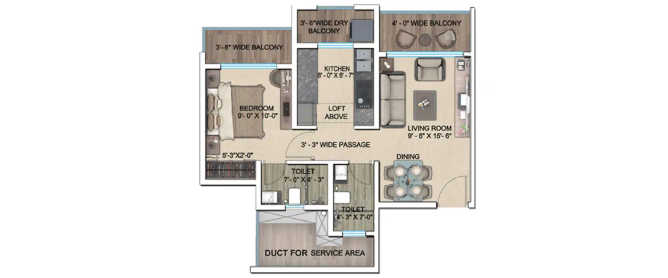 Regency Anantam Dombivali - Floor plan 1 BHK 527 Sq.ft