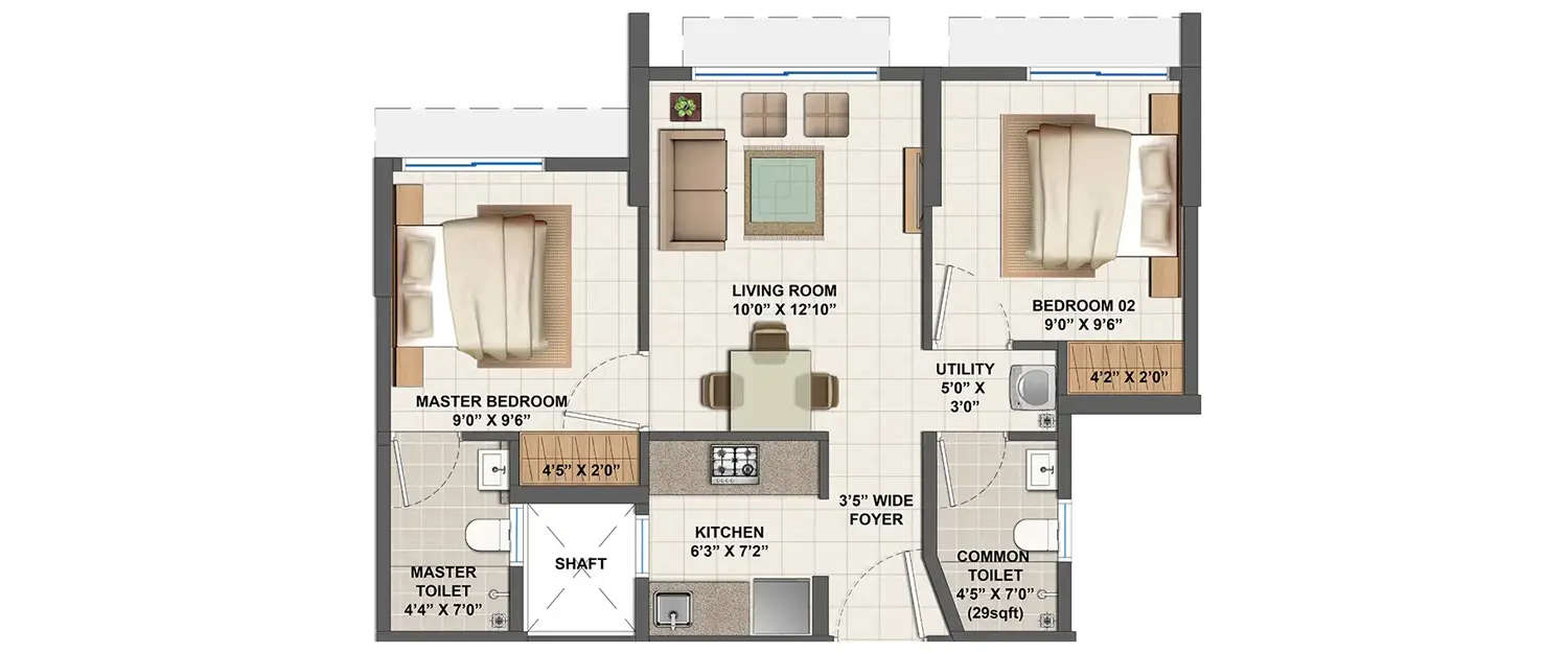 Floor plan for 2 BHK