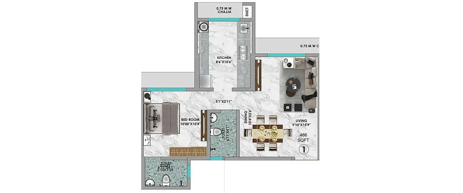 Floor plan for 1 BHK